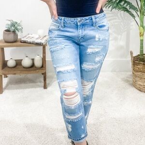 Cello Blue Boyfriend Jeans Distressed Style size 11